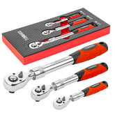 TOMMARS extendable ratchet set showing 1/4 inch drive and quick-release