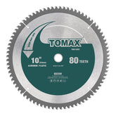 TOMAX 10-inch 80-tooth TCG blade close-up of carbide teeth for precise cuts.