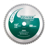 TOMAX 12-inch blade close-up showing durable cermet teeth for longer life