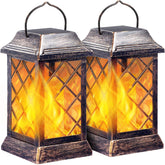 TomCare solar flame lantern bronze hanging, warm ambience for patios.