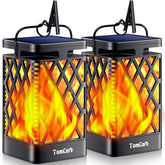 TomCare dancing-flame solar lantern for a cozy patio ambiance