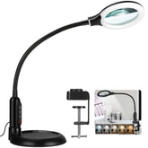 Tomsoo 12x magnifying glass with light clipped to a desk for crafts