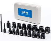 Toolant bolt extractor kit with upgraded engagement geometry robustly grips damaged fasteners