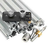 Toolcool drill guide front view shows precise alignment for aluminum profiles.