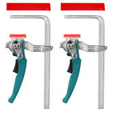 Toolcool quick-release ratchet track saw clamp secures workpieces on rails for precise cuts
