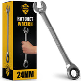 TOOLGUARDS 24mm ratcheting wrench showing ratchet action for quick assemblies.
