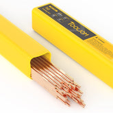 TOOLIOM ER70S-6 copper-coated TIG rod close-up showing coating for clean welds