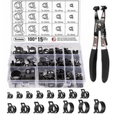 Toolwiz 100pcs spring-band hose clamp set with storage box for easy access.