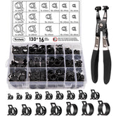 Toolwiz 130pc spring band hose clamps neatly organized for fast selection.