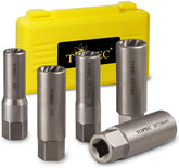 Topec 5-piece spiral deep extractor set provides strong grip for stubborn bolts.