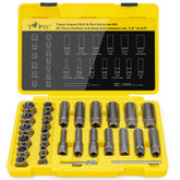 Topec Deep Bolt Extractor Set with 3/8 drive helps remove stubborn bolts.