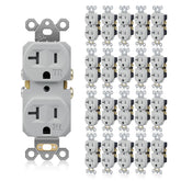 TOPELER gray wall receptacle outlet front view emphasizing durable polycarbonate housing.