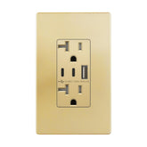 TOPGREENER 4.2A USB outlet front view with gold finish and dual USB ports.