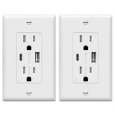 TopGreener USB outlet front view with USB-C and USB-A ports for easy charging