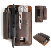 Topstache leather multitool sheath close-up showing durable stitching for daily carry