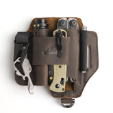 Topstache leather multitool sheath on belt with organized EDC pockets for quick access