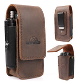 Topstache multitool sheath in dark brown, front view, secure magnetic closure for quick access.