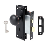 ToPToToo mortise lock set front view in oil rubbed bronze enhances classic entryways.