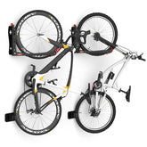TORACK Bikepal vertical wall rack left view saves space in a cluttered garage.