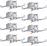 Torchstar 8-pack 4-inch recessed housing with J-box in ceiling installation.