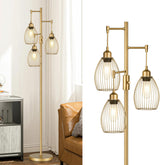 Torondo dimmable floor lamp with teardrop cage heads for versatile lighting.