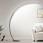 Torondo dimmable LED lamp arc design silhouette for a sleek living room look.