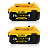 Totoplus 8Ah battery for Dewalt DCB206, front view highlighting durable build and capacity.