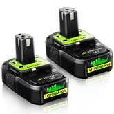 Totoplus Ryobi 18V 4Ah battery pack viewed from the front, showcasing form and grip.