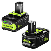 Totoplus Ryobi 18V battery front view highlighting high capacity for long tasks.