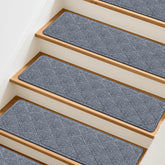 TranquilMoments non-slip grey stair treads on wood stairs for secure footing.