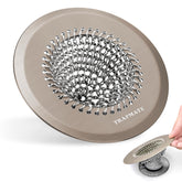 TRAPMATE shower drain hair catcher for brown finishes keeps water flowing.