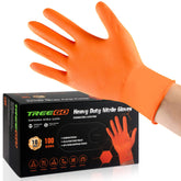 TREEGO orange nitrile gloves with diamond grip for heavy-duty mechanic tasks