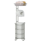 TreeLen toilet paper holder stand with top shelf offering extra storage for essentials.
