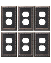 TREEWELL 6-pack duplex outlet cover aged bronze enhances room decor and durability.
