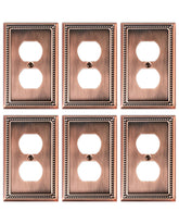 Treewell duplex outlet cover in antique copper with pearl border, elevating traditional decor.