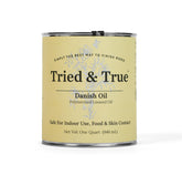 Tried & True Danish Oil bottle pour enables smooth, controlled application for wood