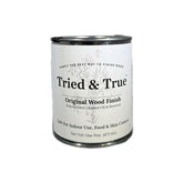 Tried & True Original Wood Finish bottle close-up highlighting the durable linseed oil and beeswax blend.