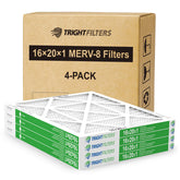 TRIGHTFILTERS 16x20x1 air filter pack, front view, durable frame supports long-term performance.