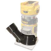 Trim Router Hose Adapter attached to DCW600 with 27mm hose for cleaner dust control.
