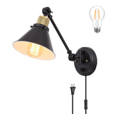 TRLIFE wall sconce with plug‑in brass-black finish for bedside lighting.