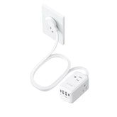 TROND 20W USB-C travel power strip with flat plug saves space behind a nightstand.