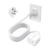TROND flat extension cord with left-angled plug for tight spaces and wall clearance.