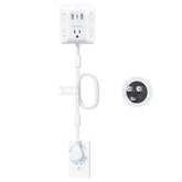 TROND outlet extender shows 360° rotating plug for tight space access behind furniture