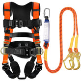 TRSMIMA safety harness front view with four quick-release buckles for fast donning on job sites.