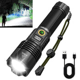 TUBORGO rechargeable flashlight at full beam for outdoor emergencies and camping trips.