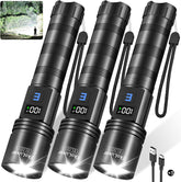 Tughlax 3Pack flashlights with LCD display show battery life for easy power tracking.