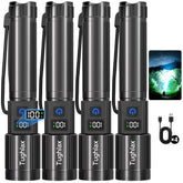 Tughlax 4Pack flashlights with LCD display show real-time power for planning.