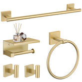 TURS brushed gold 23.6-inch towel bar keeps towels neatly dry.
