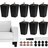 TURSTIN 8-piece black square solid wood legs for sturdy support