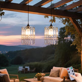 TWINKVILLA battery-operated chandelier close-up with acrylic crystal beads for elegant indoor or outdoor sparkle.